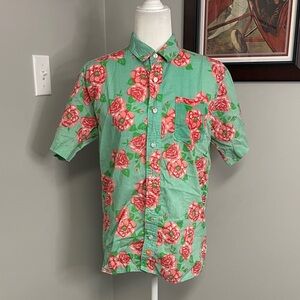 AMBSN SHIRT Green pink Floral button down Mens size Medium California USA